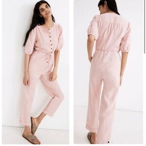 Madewell Light Pink Button-Up Jumpsuit